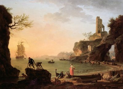 Coucher de soleil, pêcheurs tirant leurs filets, 1760 - Claude Joseph Vernet